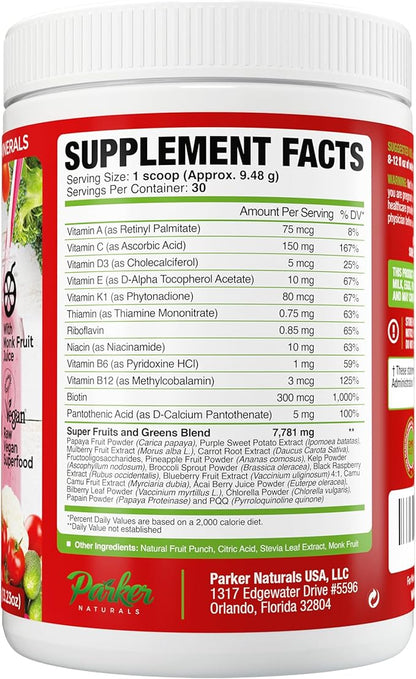 Superfood Reds Powder, Monk Fruit Flavored Organic Antioxidant, Concentrated Greens and Reds Superfood Powder, Vegan Berry, 30 Servings