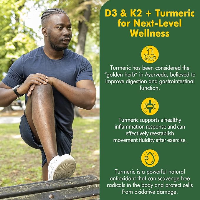 Liposomal Vitamin D3 10000 IU w/Vitamin K2 (MK-7), Turmeric, MCT Oil, Magnesium & Zinc for Max Calcium Absorption, D3 and K2 Supplements for Bone, Moo-d & Immune, Vegan, 120Cts