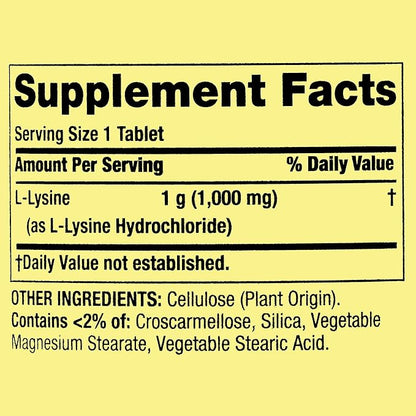 Spring Valley l-lysine 1000mg- 100 Tablets (Pack of 1), Boxed by Fusion Shop Store