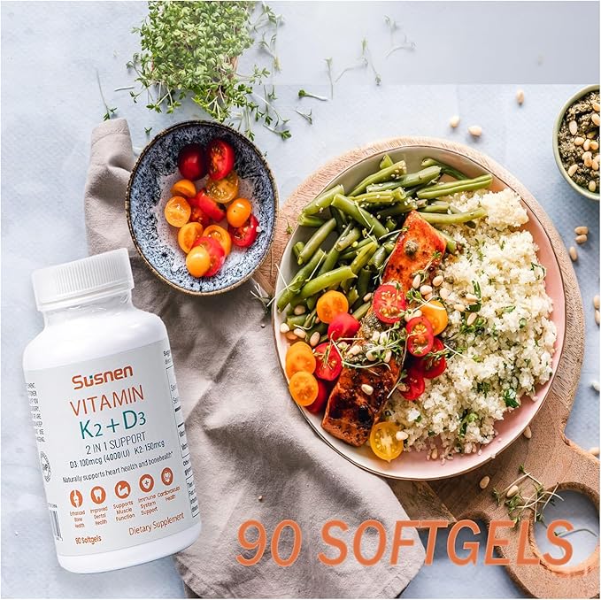 Vitamin K2+D3 Softgels Vitamin D3 4000IU K2 150mcg Dietary Supplement 2 in 1 D K Complex Support for Immune Calcium Absorption Bone Heart Dental Health Micro Ingredients(90 Softgels) Men Women Gift