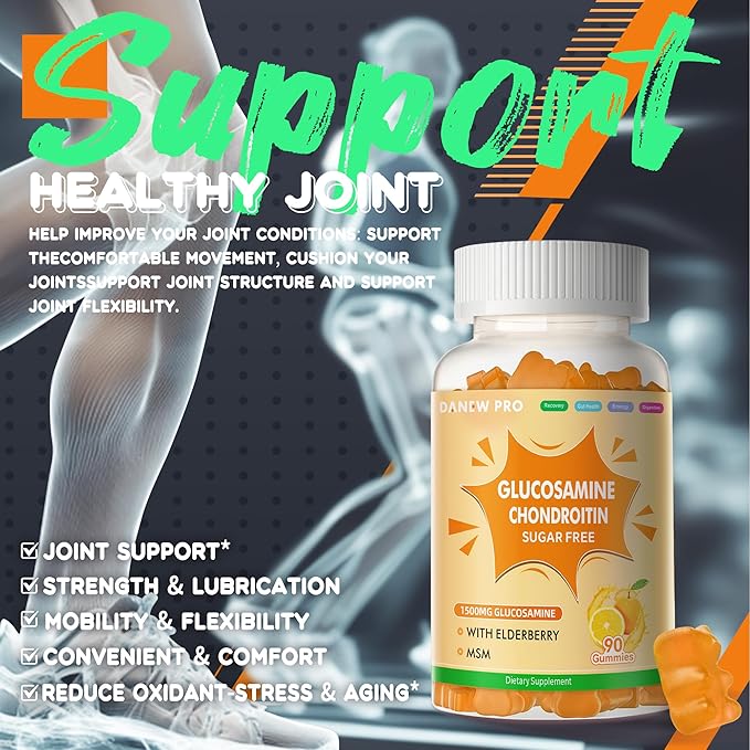Glucosamine Chondroitin Gummies with MSM & Elderberry Extra Strength - Joint Support, Antioxidant Immune Support Supplement for Adults, Men & Women.90 Orange Gummies