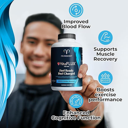 Promescent VitaFLUX Nitric Oxide Supplement, L Arginine l Quality Citrulline Supplements for Men, Supports Healthy Blood Flow, Nitric Oxide Booster Arginine Supplement, 180 Capsules