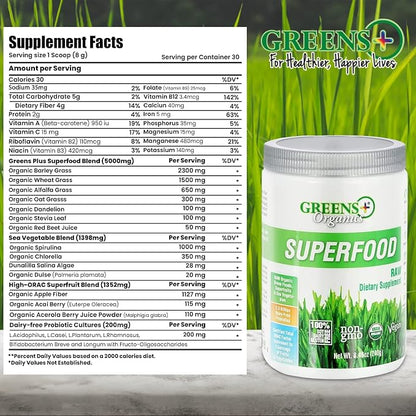Greens+ Organic Reds Superfood Powder Organic RAW Superfood Powder Immune Support Energy Boost, Nutrition, Vibrant Health, Dietary Supplement, Vegan, Soy/Dairy/Gluten Free
