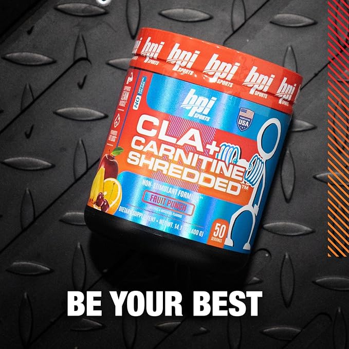 BPI Sports CLA + Carnitine Shredded Supports Lean Muscle & Promotes Fat Loss - Fruit Punch (14.1 oz. / 50 Servings)