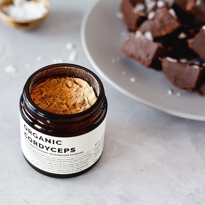 Erbology Organic Cordyceps Mushroom Powder 50 Servings - 48% Beta-glucans - Energy and Performance - Cordyceps Sinensis - Small Batch - Sustainably Grown in Europe - Vegan - Non-GMO - No Added Fillers