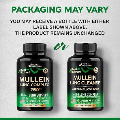 Mullein Leaf Extract for Lung Detox - Marshmallow Root | Echinacea | Oregano | Quercetin | NAC - 15-in-1 Lung Support & Cleanse for Smokers Supplement - Made in USA - As Drops, Tincture - 60 Capsules
