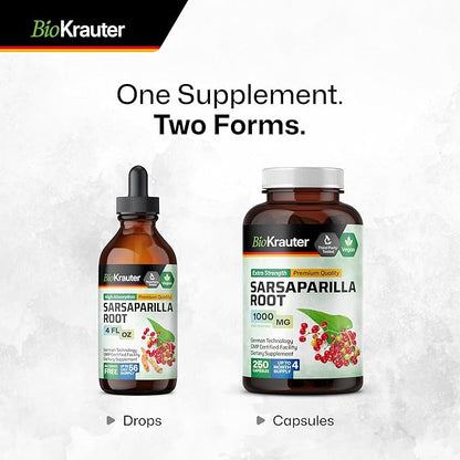 BIO KRAUTER Sarsaparilla Root Tincture - Herbal Liquid Extract Supplement for Liver Support - Alcohol & Sugar Free Sarsaparilla Extract - Vegan Drops 4 Fl.Oz.