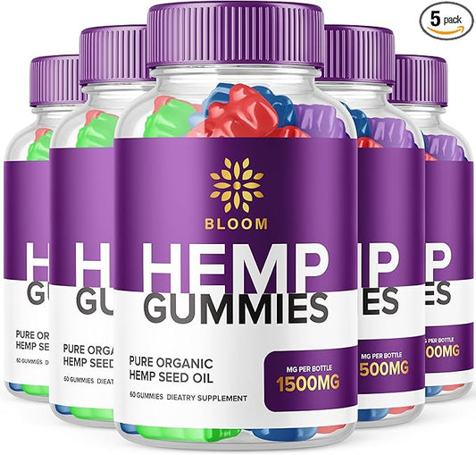 (5 Pack) Bloom Hemp Gummies - Official Formula - Bloom Gummies with Hemp Advanced Strength Performance Hemp Blend Formula, Big Size Bloom Gomitas with 25mg Hemp Extract, Great Taste (300 Gummies)