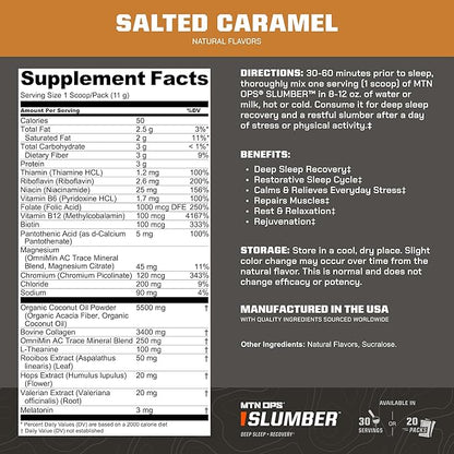 MTN OPS Slumber Sleep Aid for Muscle Recovery & Deep Sleep, Sleepy Salted Caramel Sleep Support Powder Drink Mix, 30 Servings