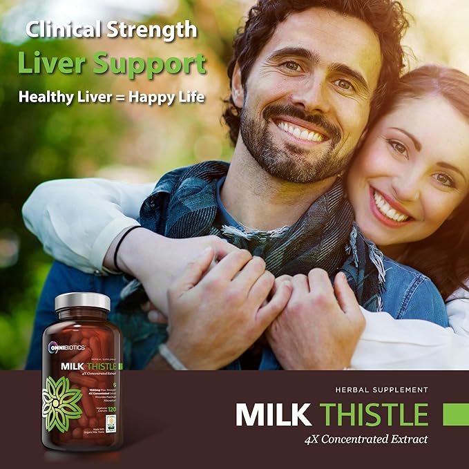 Organic Milk Thistle Supplement 1500mg 4X Concentrated Extract with Silymarin - The Strongest Milk Thistle Supplement Available for Liver Support - Great for Liver Detox - 120 Vegan Capsules