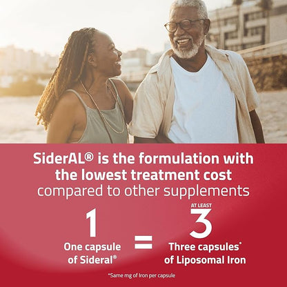SiderAL Forte Iron Supplement and Vitamin C for Women and Men - Premium Supplement for Deficiency and Anemia Support - High Absorption - Gentle on The Stomach - Non-Constipating - 180 Caps