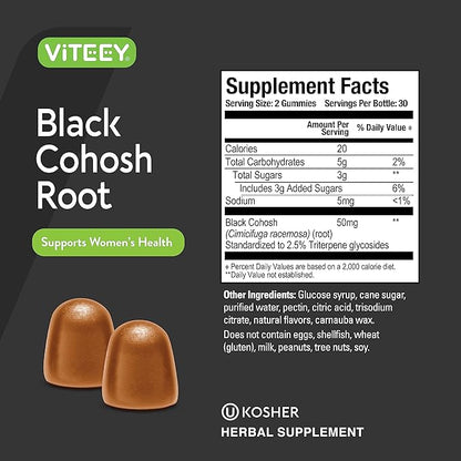 Black Cohosh for Menopause Gummies for Women - Hot Flashes and Night Sweats Relief Supplements - Black Cohosh Root - Vegan, Gelatin Free, Gluten Free, GMO Free - Tasty Chewable Peach Flavored Gummy