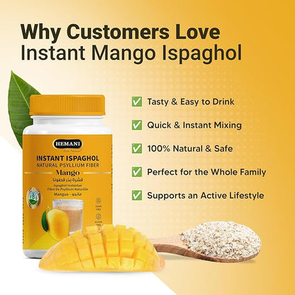 Hemani Instant Psyllium Husk Ispaghol 100g | Mango Flavored On-The-Go Fiber Supplement | Supports Digestive Health | Add to Water for a Refreshing Drink