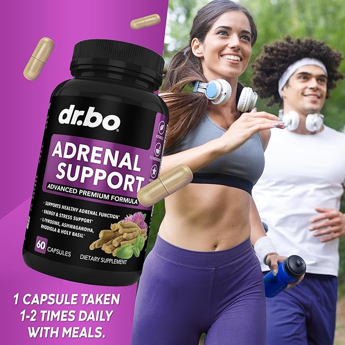 Adrenal Support Cortisol Manager Supplement - Adrenal Fatigue Supplements for Women & Men with Natural Adaptogen Ashwagandha Holy Basil Rhodiola L Tyrosine Complex Fatigue Cortisol Health - 60 Pills