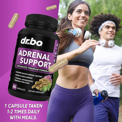 Adrenal Support Cortisol Manager Supplement - Adrenal Fatigue Supplements for Women & Men with Natural Adaptogen Ashwagandha Holy Basil Rhodiola L Tyrosine Complex Fatigue Cortisol Health - 60 Pills