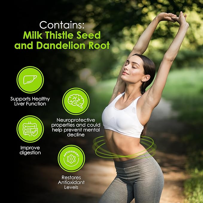 Milk Thistle & Dandelion 1000Mg - Digestive Health Support - Liver Detox Health Capsules - Vegan Milk Thistle Herbal Supplements - High-Potency Antioxidant Pills - 90 Count