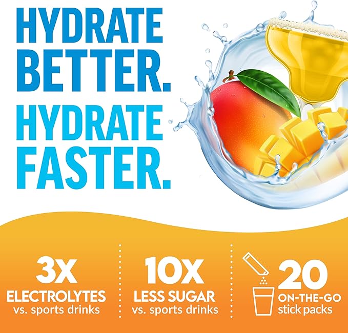 Force Factor Liquid Labs Electrolytes Powder Packets—Mango Margarita—Energy Hydration Packets to Make Electrolyte Water with 5 Essential Electrolytes, Vitamins, Minerals & Antioxidants, 20 Stick Packs