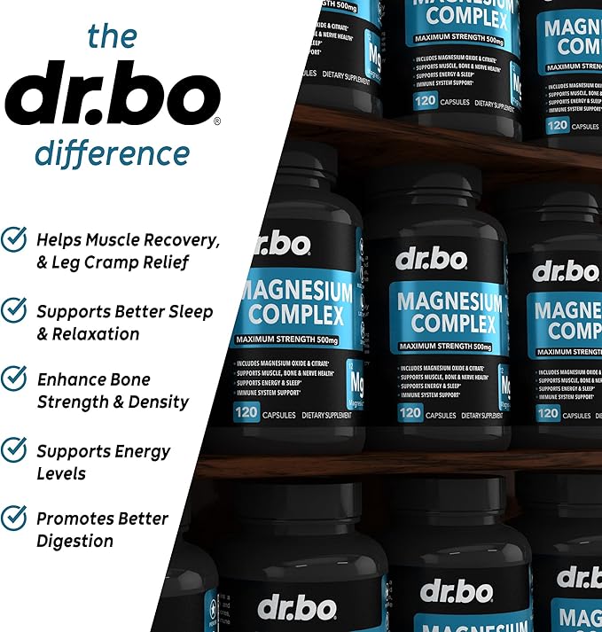 Magnesium Complex Supplement Capsules 500mg - Support Energy, Relaxation, Leg Cramps & Legs - Help Aid Muscle Support Supplements - High Absorption Premium Mag Citrate Oxide - 120 Capsules