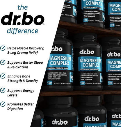 Magnesium Complex Supplement Capsules 500mg - Support Energy, Relaxation, Leg Cramps & Legs - Help Aid Muscle Support Supplements - High Absorption Premium Mag Citrate Oxide - 120 Capsules