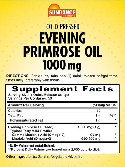 Sundance Evening Primrose Oil 1000mg for Women | Cold Pressed Formula | Non-GMO & Gluten Free Supplement