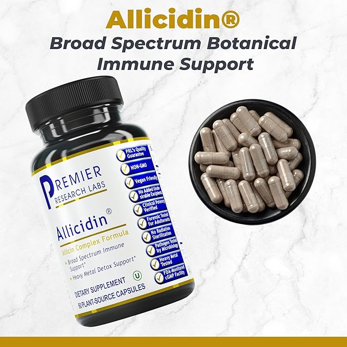 Premier Research Labs Allicidin - Garlic Allicin Supplement, Garlic Supplements, Garlic Pills, Allicin Extract, Garlic Extract, Odorless Garlic Capsules, Immune Support - 60 Vegetarian Capsules