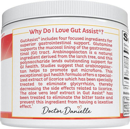 Doctor Danielle Gut Assist - Leaky Gut Repair Supplement Powder - Glutamine, Arabinogalactan, Licorice Root - Supports IBS, Heartburn, Bloating, Gas, Constipation, SIBO from, Berry Flavor