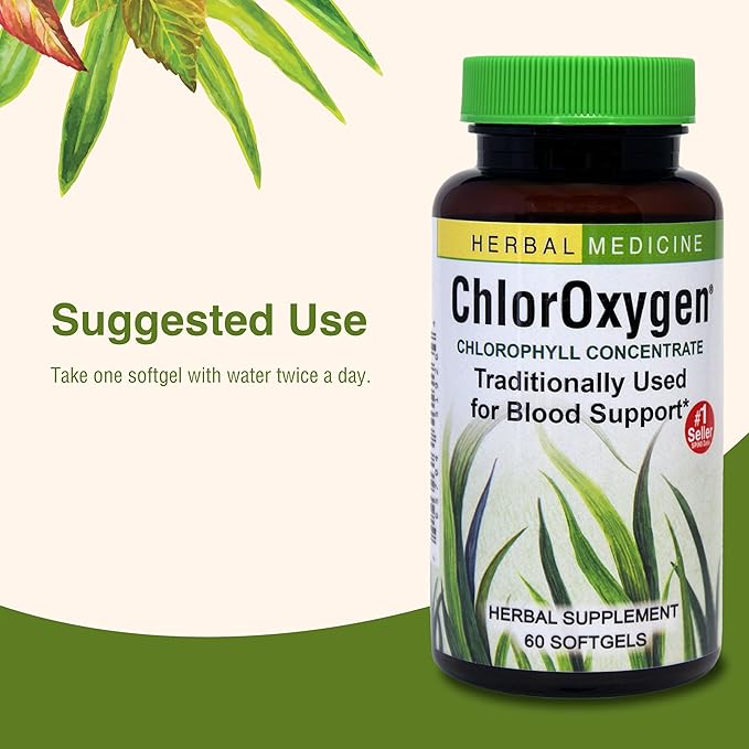 Herbs Etc. ChlorOxygen Chlorophyll Concentrate - Aids Healthy Blood Circulation - High-Altitude Environment Support - Energy Support - 60 Softgels (60 Servings)