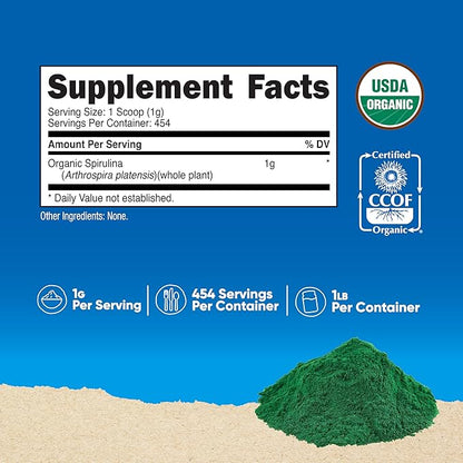Nutricost Organic Spirulina Powder 454 Grams, 1LB - Pure, Certified Organic Spirulina