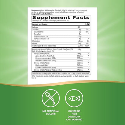 Nature's Way Mega 3/6/9 Omega Blend, Supports Healthy Skin, Joints, Cardiovascular Function*, Fish, Flax, Borage Oil, 90 Lime Flavored Softgels (Packaging May Vary)