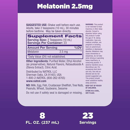 Natrol Liquid Melatonin 2.5mg, Berry-Flavored Dietary Supplement for Restful Sleep, 8 Fl Oz, 23 Day Supply