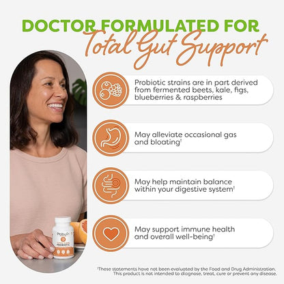 Probulin Total Care Probiotic Supplement, Daily Gut, Digestive, and Immune Health Probiotics Capsules for Men and Women, 20 Billion CFU, Vegan, 60 Count Bottle
