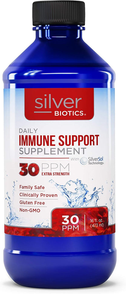 Silver Biotics 30 PPM Extra Strength Daily Immune Support Supplement with Silversol Technology | The Perfect Daily Defense Boost for Your Immune System | 16 Fl Oz