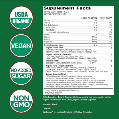 COUNTRY FARMS Super Greens Natural Flavor, 50 Organic Super Foods, USDA Organic Drink Mix, Fruits, Vegetables, Super Greens, Mushrooms & Probiotics, Supports Energy, 40 Servings, 10.6 Oz, 2 Pack