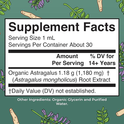 MaryRuth Organics Astragalus Root, Sugar-Free, USDA Organic, Astragalus Extract for Immune Support and Focus, Herbal Liquid Drops, Non-GMO, Vegan, 1 Fl Oz