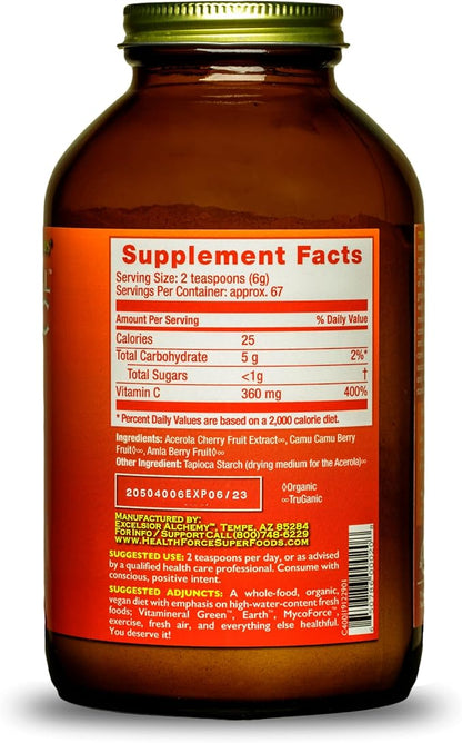 HEALTHFORCE SUPERFOODS Truly Natural Vitamin C - Immune Support Supplement with Camu Camu Berry - Vitamin C Supplement for Immune Health - Vegan, Non-GMO - 400 Grams, 67 Servings