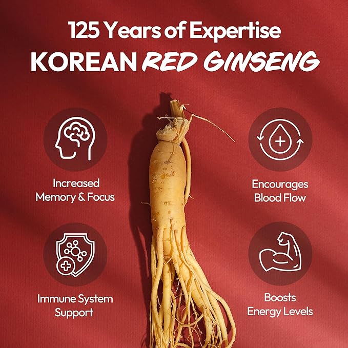 Renewed Korean Red Ginseng Extract Capsule Gold - Vegan Energy Supplements - Energy Boost & Immune Support, Caffeine Free & Non-GMO (600mg, 150 Capsules)