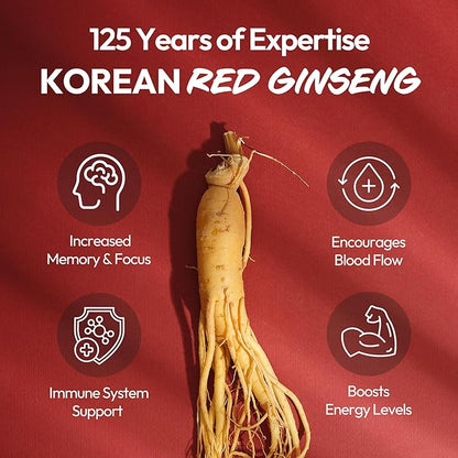 Renewed Korean Red Ginseng Extract Capsule Gold - Vegan Energy Supplements - Energy Boost & Immune Support, Caffeine Free & Non-GMO (600mg, 150 Capsules)