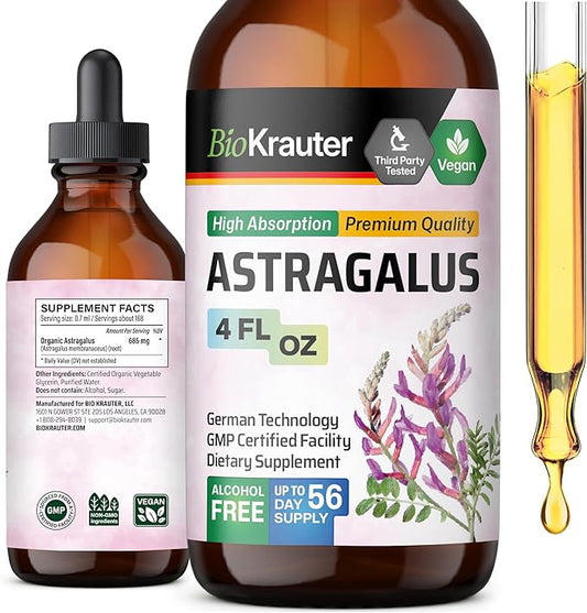 BIO KRAUTER Astragalus Tincture - Astragalus Root Extract for Immune Support - Alcohol and Sugar Free - High Absorption - Vegan Drops 4 Fl.Oz.