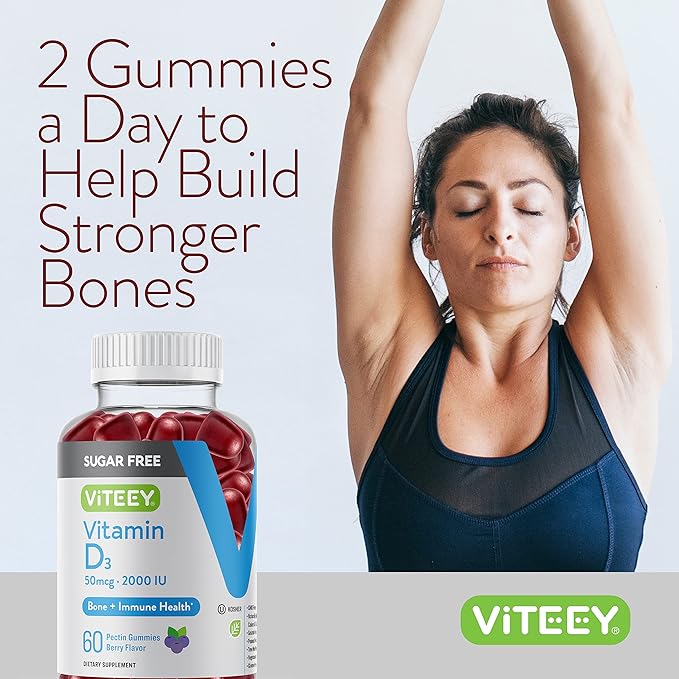 Vitamin D3 Gummies for Adults & Teens - 2,000 IU, 50mcg - Sugar Free, Bone, Joint & Muscle Health, Immune Boost - Vegetarian, Gelatin Free, GMO Free - Tasty Chewable Berry Flavored Gummy