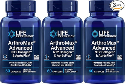 Life Extension ArthroMax Advanced with NT2 Collagen & ApresFlex, 60 Capsules (Pack of 3)