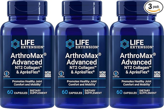 Life Extension ArthroMax Advanced with NT2 Collagen & ApresFlex, 60 Capsules (Pack of 3)