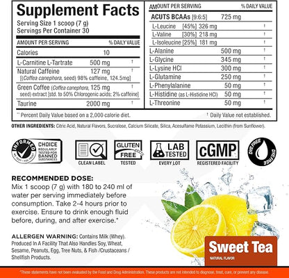 ALLMAX Nutrition AMINOCUTS (ACUTS), Amino-Charged Energy Drink with Taurine, L-Carnitine, Green Coffee Bean Extract, Sweet Tea, 30 Servings