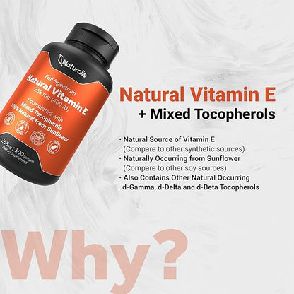Sunflower Vitamin E 268mg (400 IU) with Mixed Tocopherols | Essential Skin Vitamin & Immune Support | Non-GMO, Soy & Gluten Free | 300 Softgels
