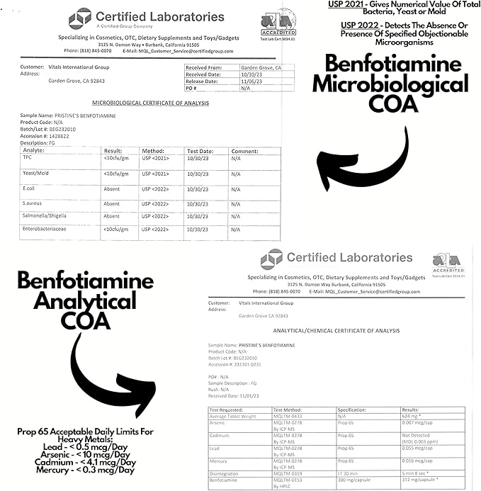 PRISTINE'S Benfotiamine 300mg High Bioavailability Nerve Support Supplement - 60 Day Supply - Fat Soluble Vitamin B1 Supplements - Vegan - Non-GMO