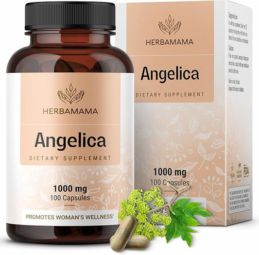HERBAMAMA Dong Quai Supplement - 1000mg Angelica Root for Women's Support - Dong Quai Powder Capsules - Vegan, Non-GMO Angelica Herb Antioxidant Supplement for Women, 100 Caps