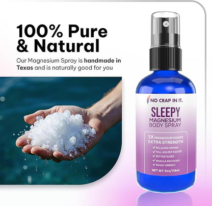 Sleepy Magnesium Spray Triple Magnesium Power: All Natural Magnesium Chloride, Glycinate, Sulfate - 4oz