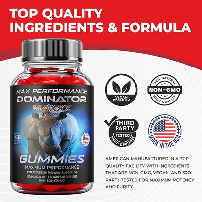 Dominator Maxx Gummies Maximum Strength Performance Gummies, Dominator Maxxx Gummies Extra Strength Overall Wellness Support, Dominator Max Gummies, DominatorMax Great Taste Mad in USA (60 Gummies)