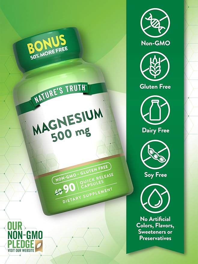 Nature's Truth Magnesium Oxide 500mg Capsules | 90 Count | Non-GMO & Gluten Free High Strength Supplement