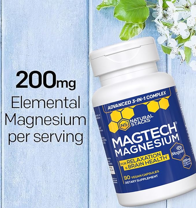 MagTech Magnesium Supplement - 3 Forms of Magnesium: Magtein L-Threonate, Glycinate & Taurate - 200mg Chelated Magnesium Complex - Supports Relaxation & Brain Health - 90 Capsules