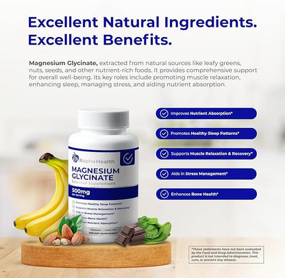 Magnesium GLYCINATE 500mg | High Absorption | 100% Chelated | Supports Bone Health & Muscle Recovery | 120 Capsules - 4 Month Supply